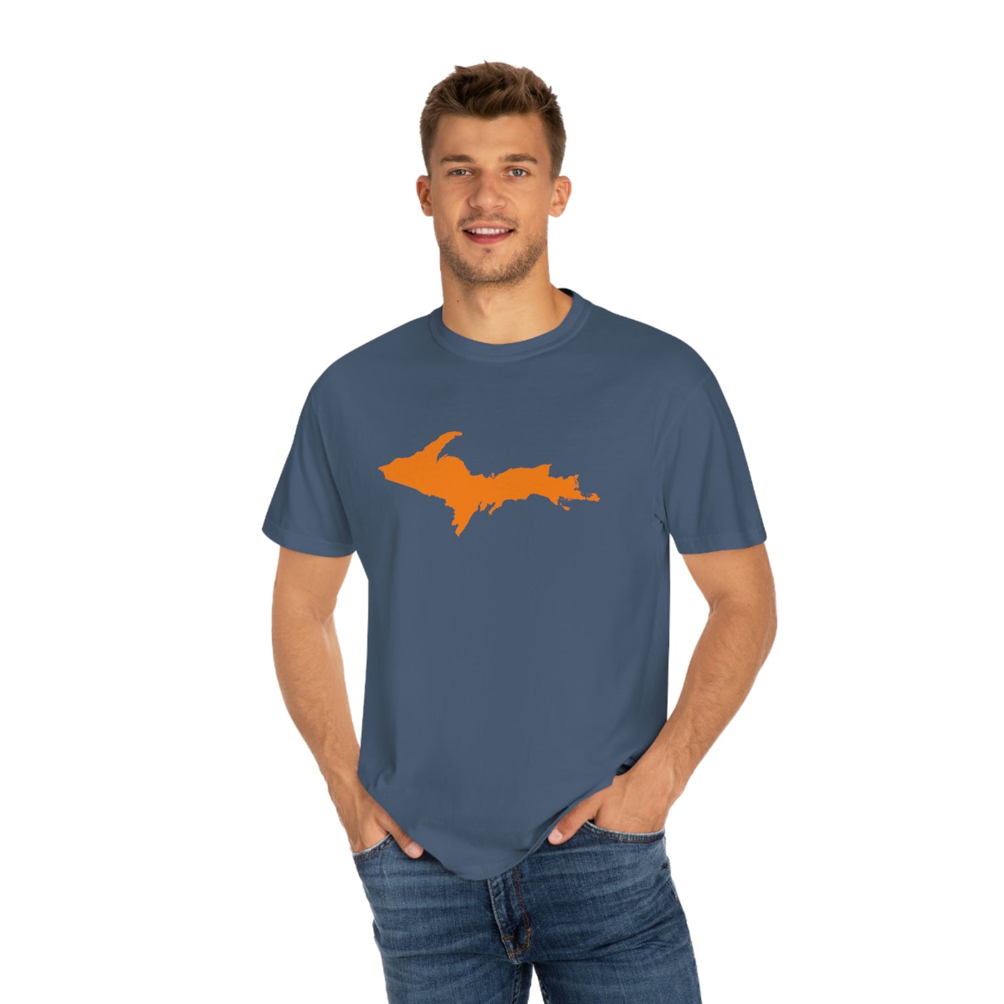 Michigan Upper Peninsula T-Shirt (w/ Orange UP Outline) | Unisex Garment-Dyed