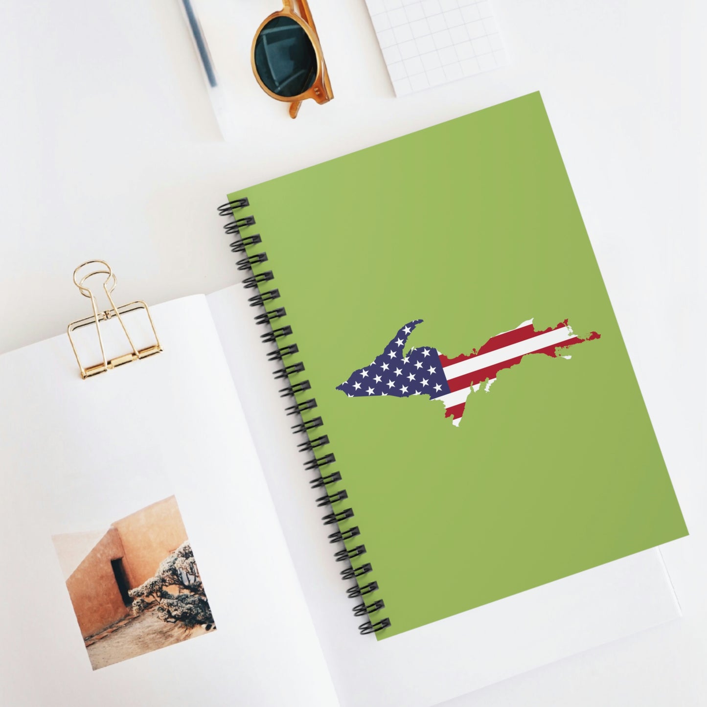 Michigan Upper Peninsula Spiral Notebook (w/ UP USA Flag Outline) | Gooseberry Green