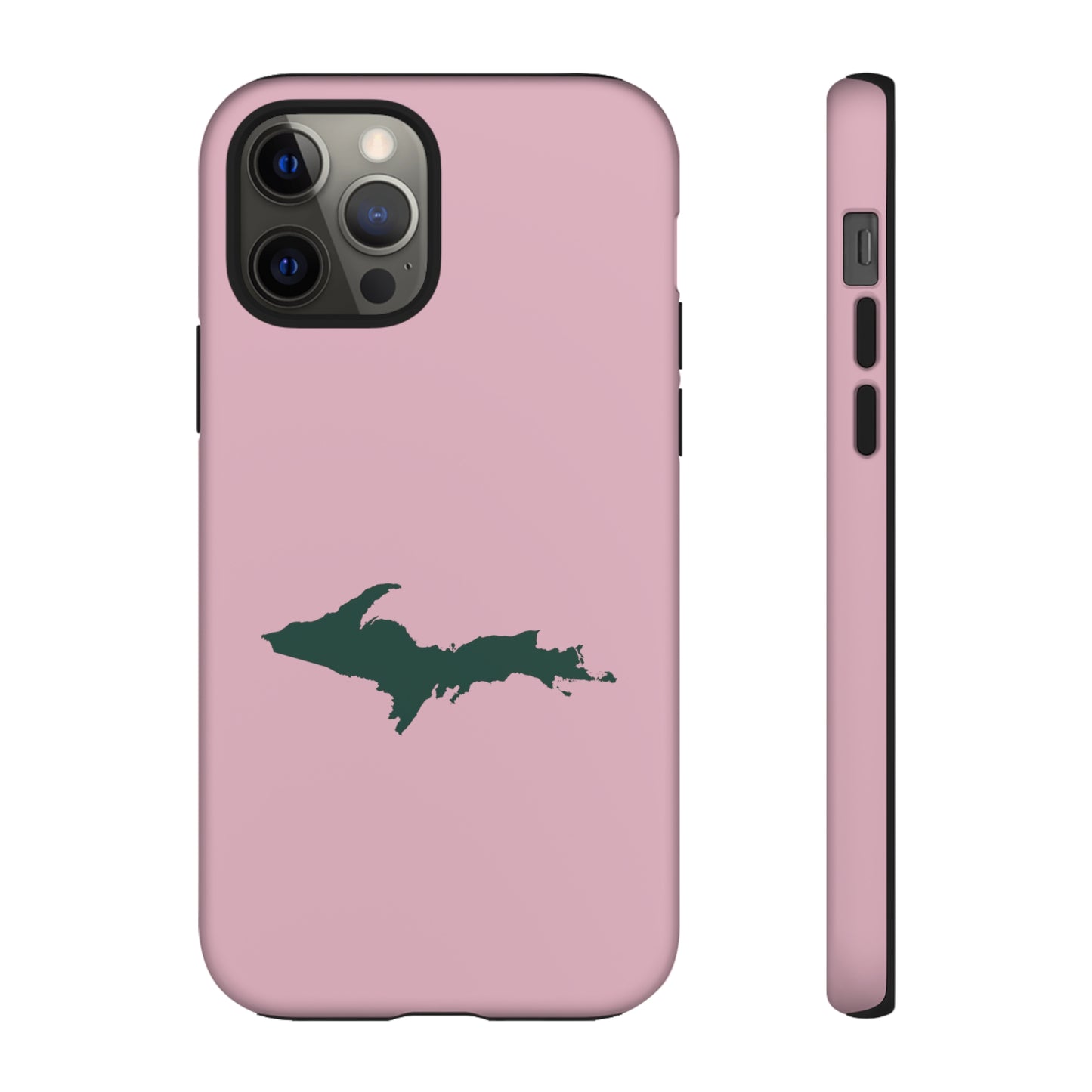 Michigan Upper Peninsula Tough Phone Case (Pink w/ Green UP Outline) | Apple iPhone