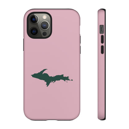 Michigan Upper Peninsula Tough Phone Case (Pink w/ Green UP Outline) | Apple iPhone