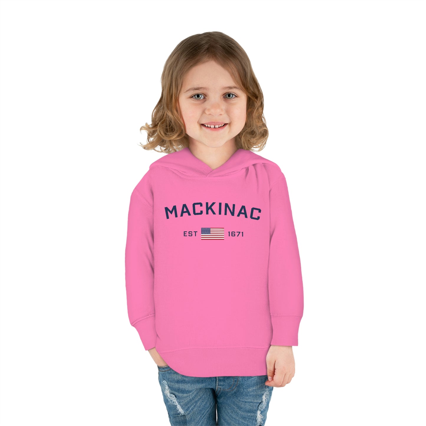 'Mackinac EST 1671' Hoodie (w/USA Flag Outline) | Unisex Toddler