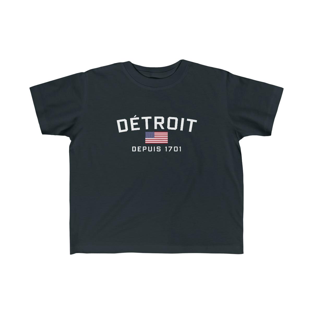 'Détroit Depuis 1701' T-Shirt (w/USA Flag Outline) | Toddler Short Sleeve - Circumspice Michigan