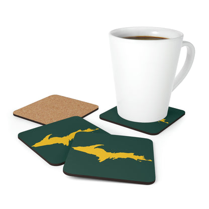 Michigan Upper Peninsula Coaster Set (Green w/ Gold UP Outline) | Corkwood - 4 pack