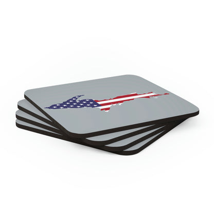 Michigan Upper Peninsula Coaster Set (Silver w/ UP USA Flag Outline) | Corkwood - 4 pack