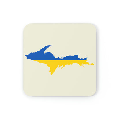 Michigan Upper Peninsula Coaster Set (Ivory Color w/ UP Ukraine Flag Outline) | Corkwood - 4 pack