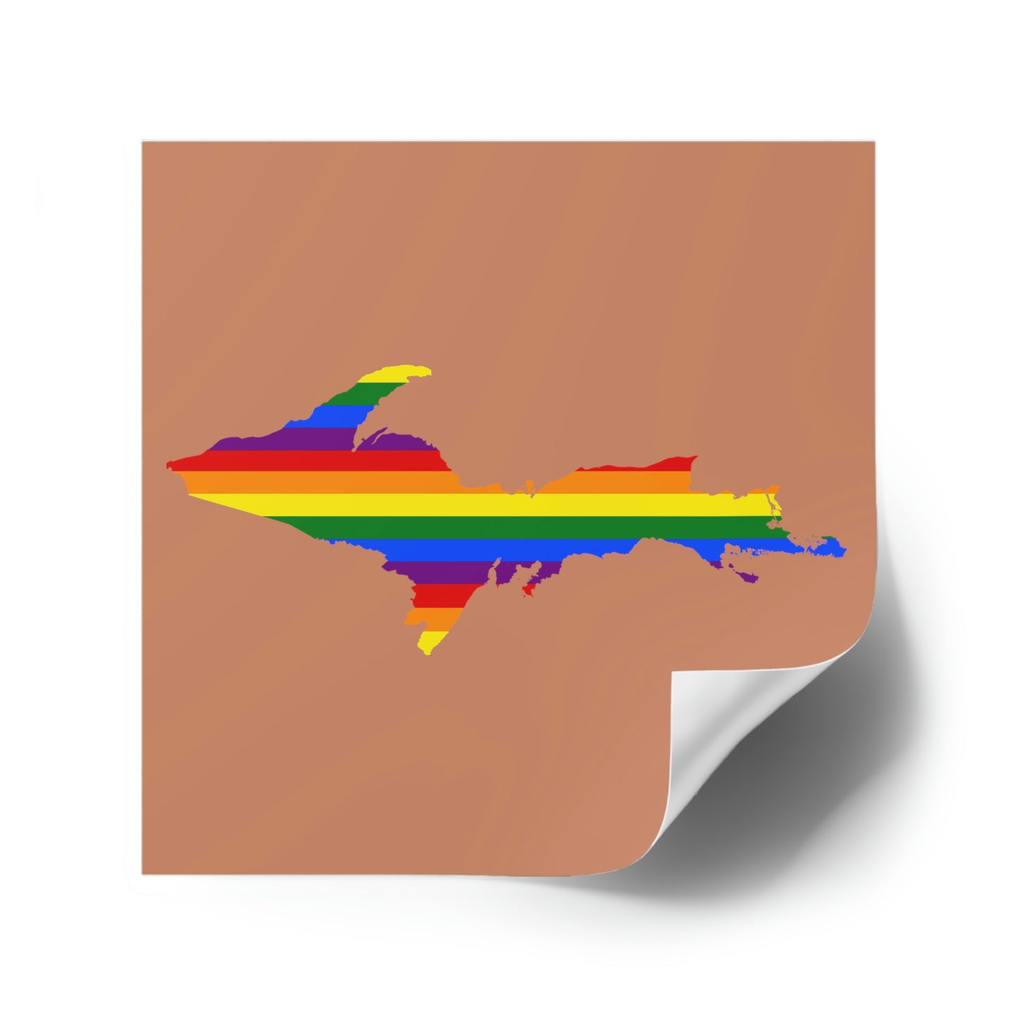 Michigan Upper Peninsula Square Sticker (Copper Color w/ UP Pride Flag Outline) | Indoor/Outdoor