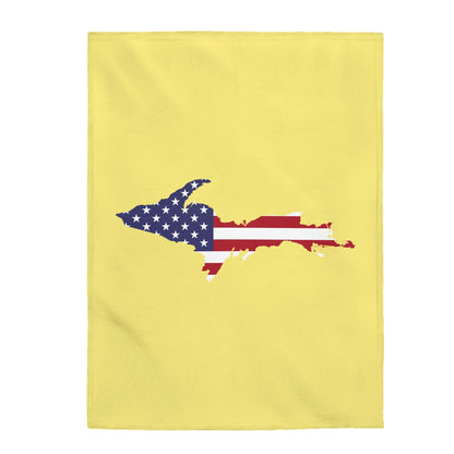 Michigan Upper Peninsula Plush Blanket (w/ UP USA Flag Outline) | Cherry Yellow