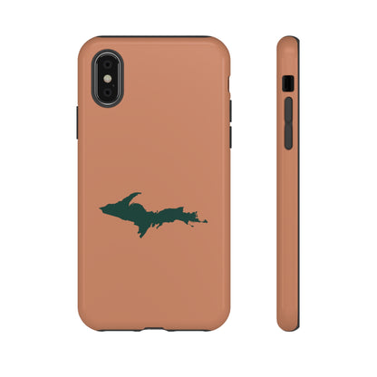 Michigan Upper Peninsula Tough Phone Case (Copper Color w/ Green UP Outline) | Apple iPhone