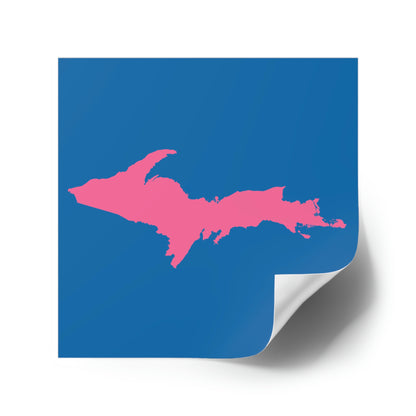 Michigan Upper Peninsula Square Sticker (Azure w/ Pink UP Outline) | Indoor/Outdoor