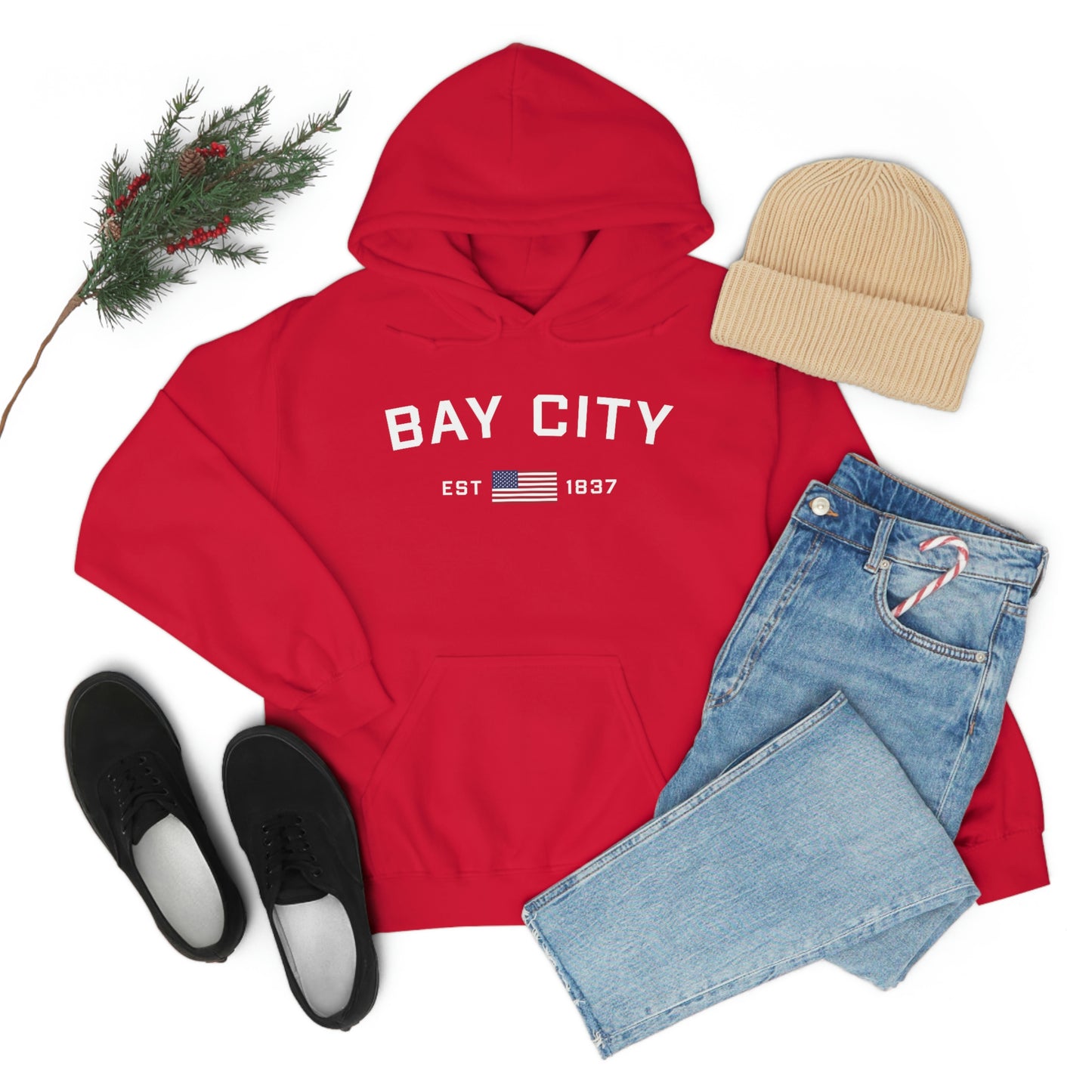 'Bay City EST 1837' Hoodie (w/USA Flag Outline) | Unisex Standard