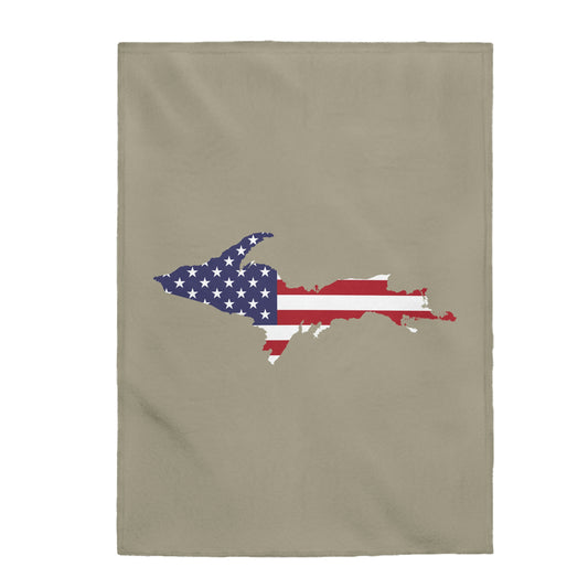 Michigan Upper Peninsula Plush Blanket (w/ UP USA Flag Outline) | Petoskey Stone Beige