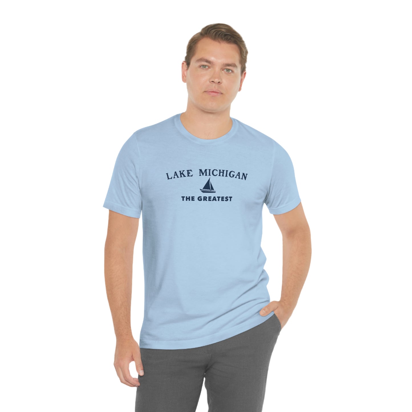 'Lake Michigan The Greatest' T-Shirt (w/Sailboat Outline) | Unisex Standard Fit