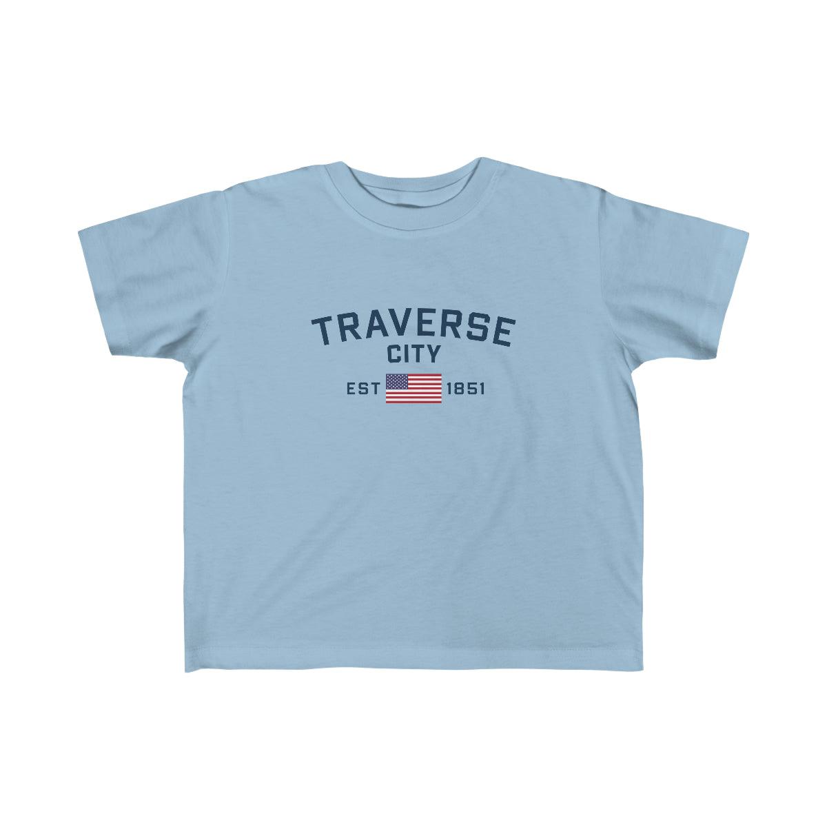 'Traverse City EST 1851' T-Shirt  (w/USA Flag Outline) | Toddler Short Sleeve - Circumspice Michigan