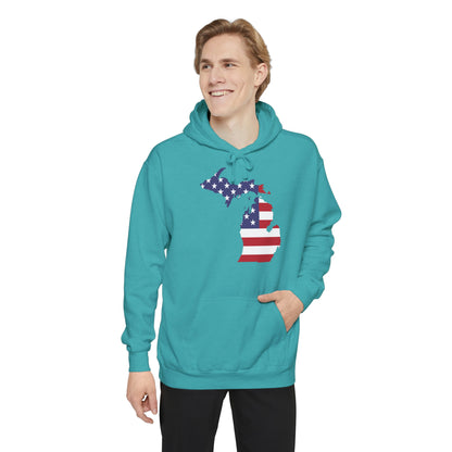 Michigan Upper Peninsula Hoodie (w/ MI USA Flag Outline) | Unisex Garment-Dyed