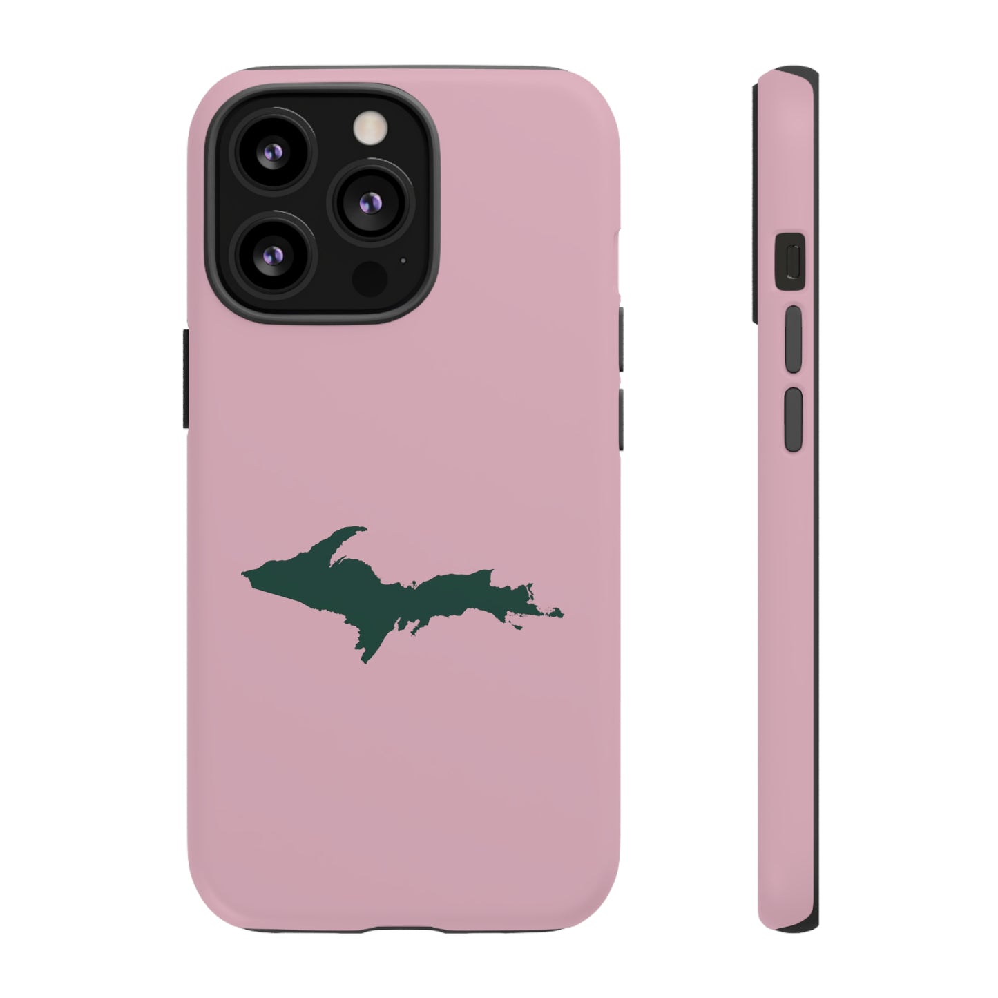 Michigan Upper Peninsula Tough Phone Case (Pink w/ Green UP Outline) | Apple iPhone