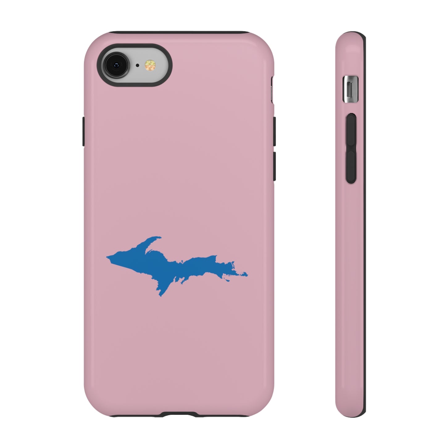 Michigan Upper Peninsula Tough Phone Case (Pink w/ Azure UP Outline) | Apple iPhone