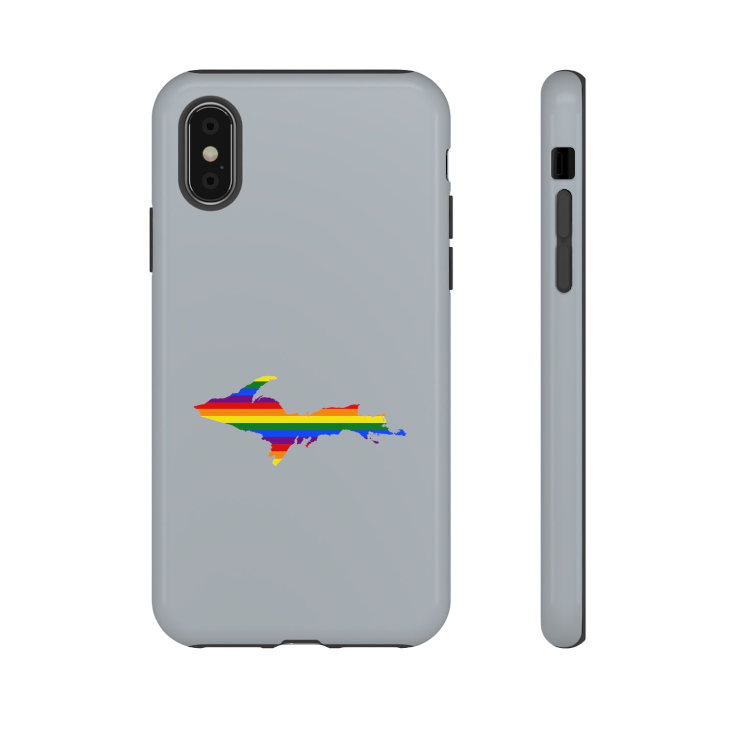 Michigan Upper Peninsula Tough Phone Case (Silver w/ UP Pride Flag Outline) | Apple iPhone