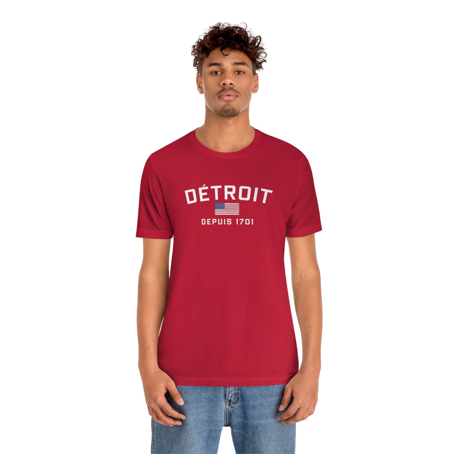 'Détroit Depuis 1701' T-Shirt (w/USA Flag Outline) | Unisex Standard Fit