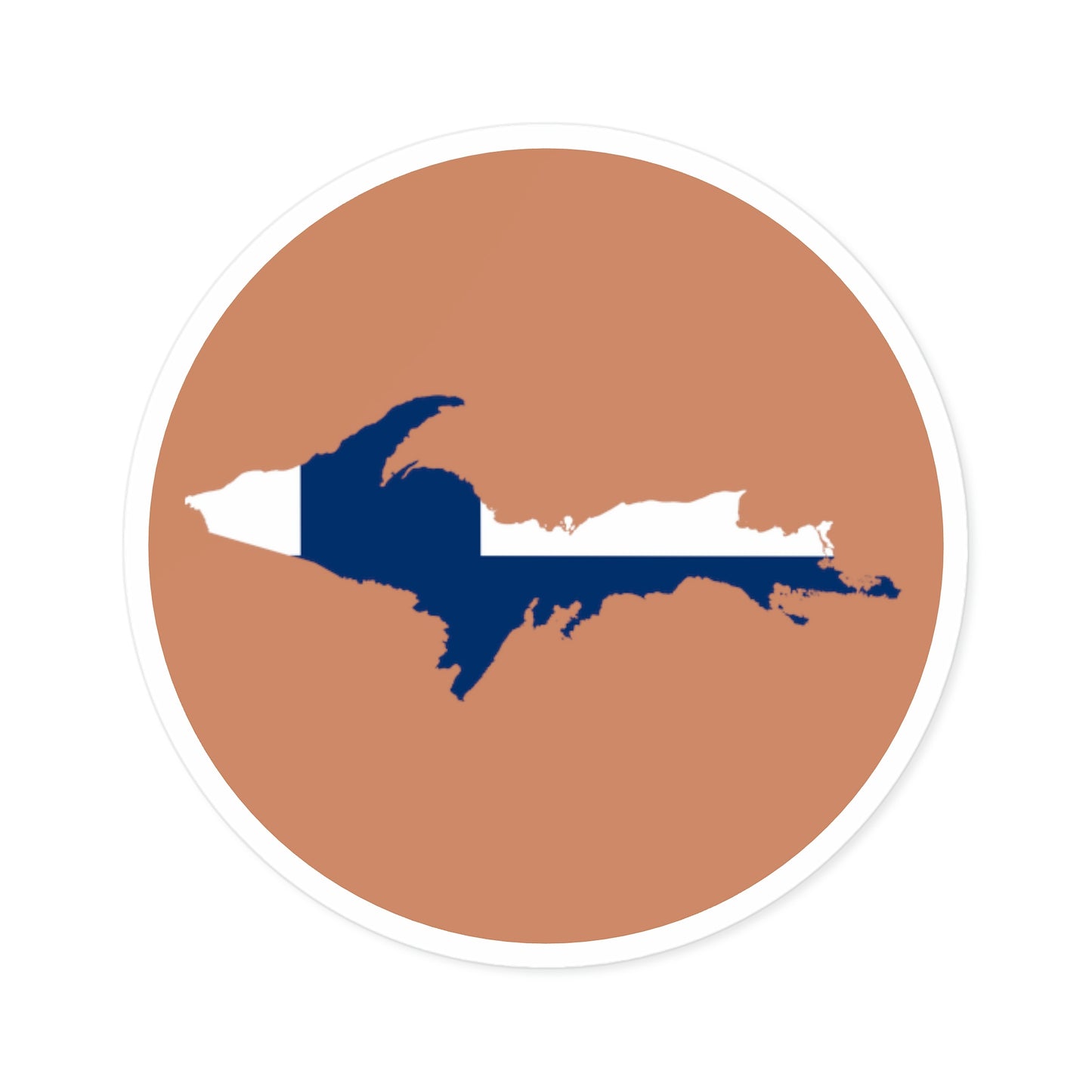 Michigan Upper Peninsula Round Stickers (Copper w/ UP Finland Flag Outline) | Indoor\Outdoor