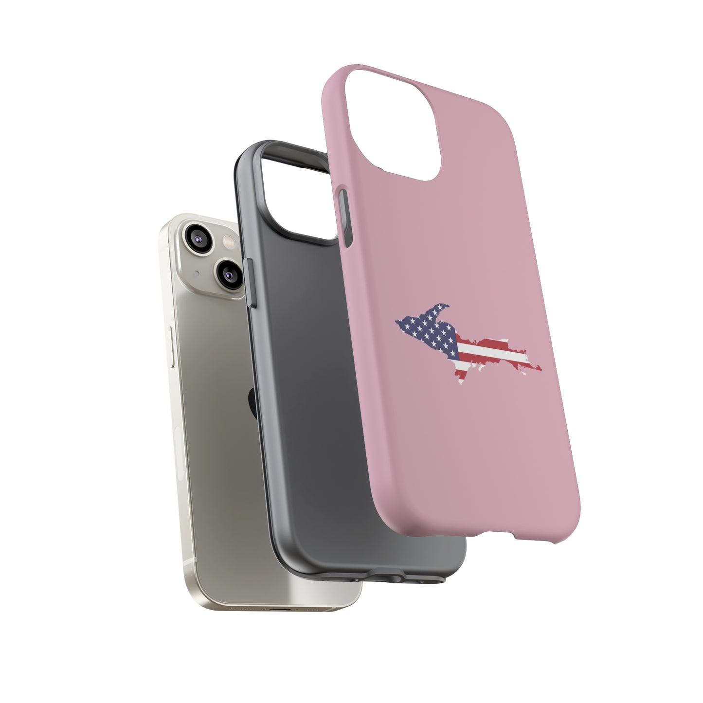 Michigan Upper Peninsula Tough Phone Case (Pink w/ UP USA Flag Outline) | Apple iPhone