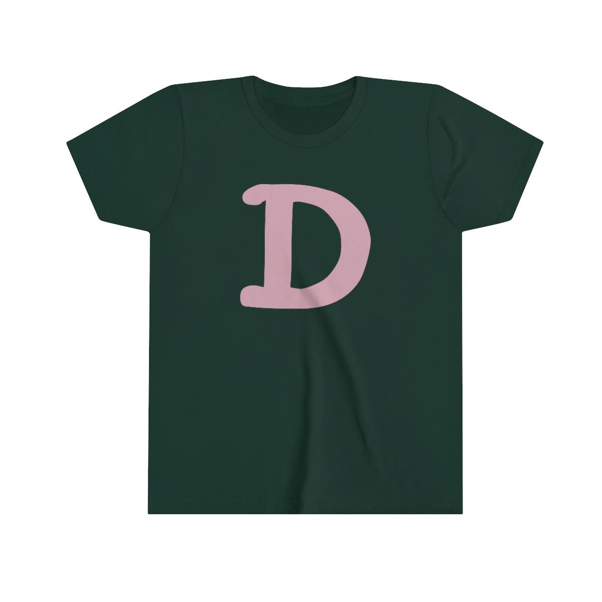Detroit 'Old French D' T-Shirt (Pink Full Body Outline) | Youth Short Sleeve - Circumspice Michigan