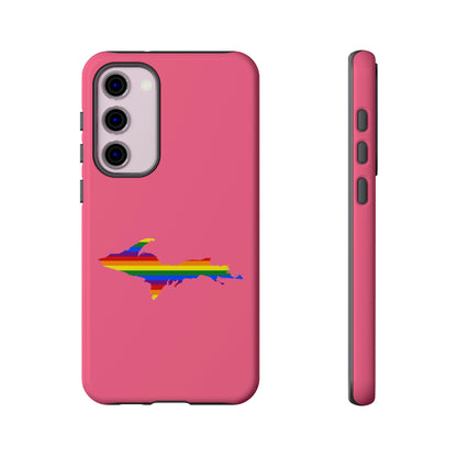 Michigan Upper Peninsula Tough Phone Case (Rhodochrosite Pink w/ UP Pride Flag Outline) | Samsung & Pixel Android