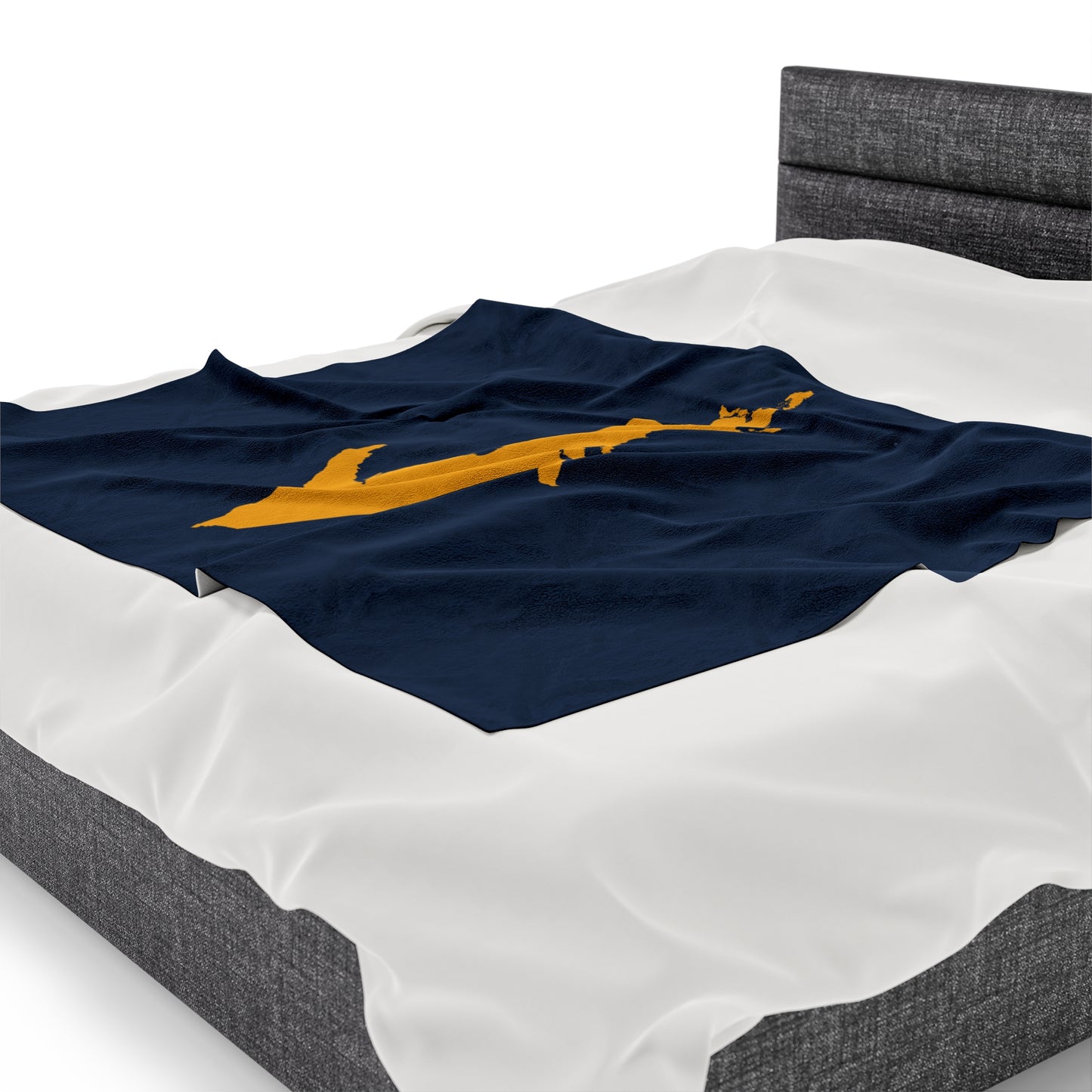 Michigan Upper Peninsula Plush Blanket (w/ Gold UP Outline) | Navy