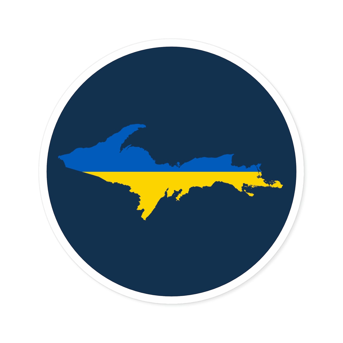 Michigan Upper Peninsula Round Stickers (Navy w/ UP Ukraine Flag Outline) | Indoor\Outdoor