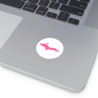 Michigan Upper Peninsula Round Stickers (w/ Pink UP Outline) | Indoor\Outdoor