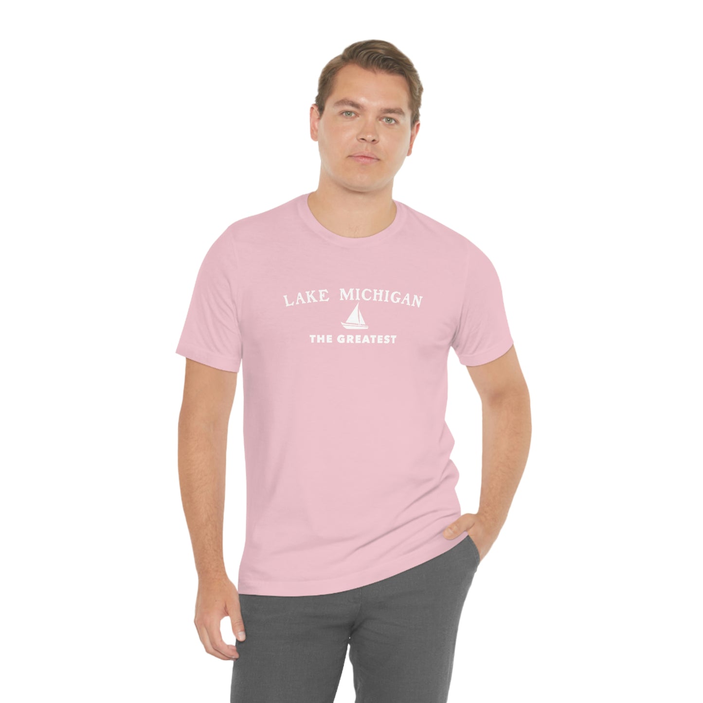 'Lake Michigan The Greatest' T-Shirt (w/Sailboat Outline) | Unisex Standard Fit