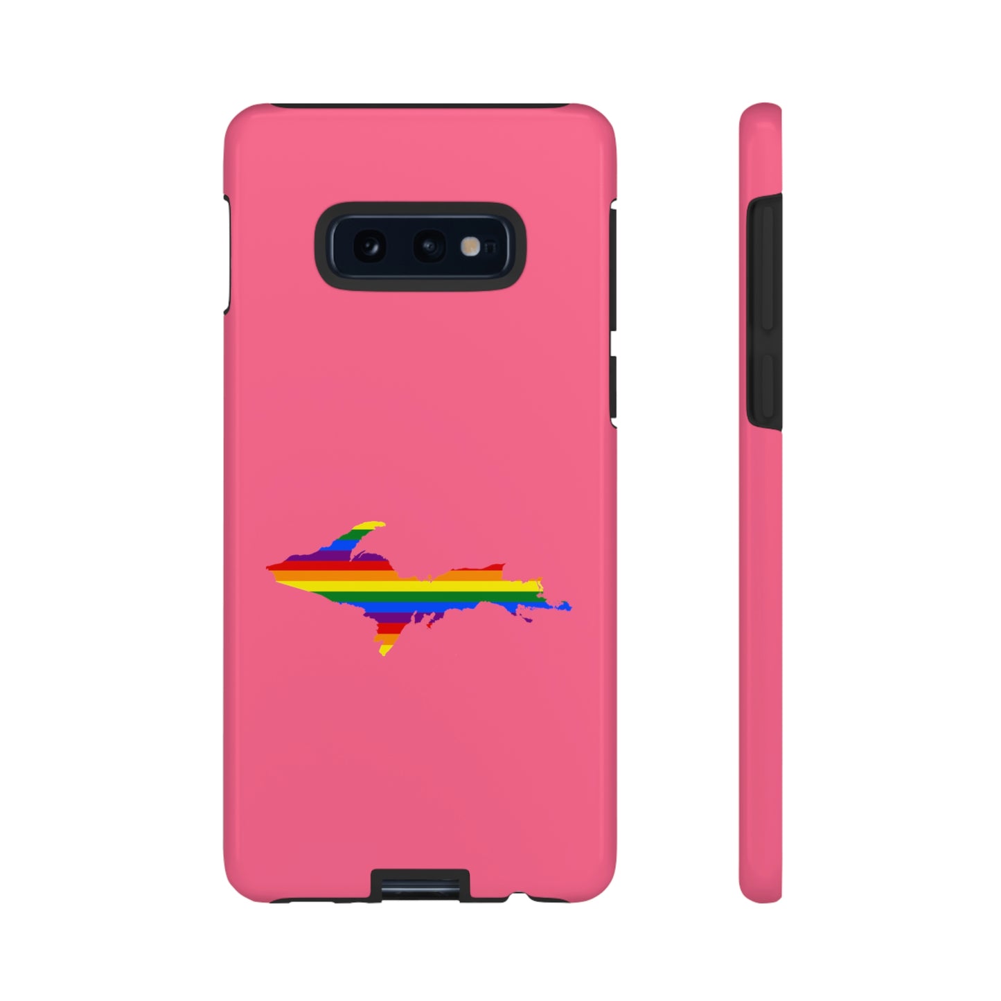 Michigan Upper Peninsula Tough Phone Case (Rhodochrosite Pink w/ UP Pride Flag Outline) | Samsung & Pixel Android