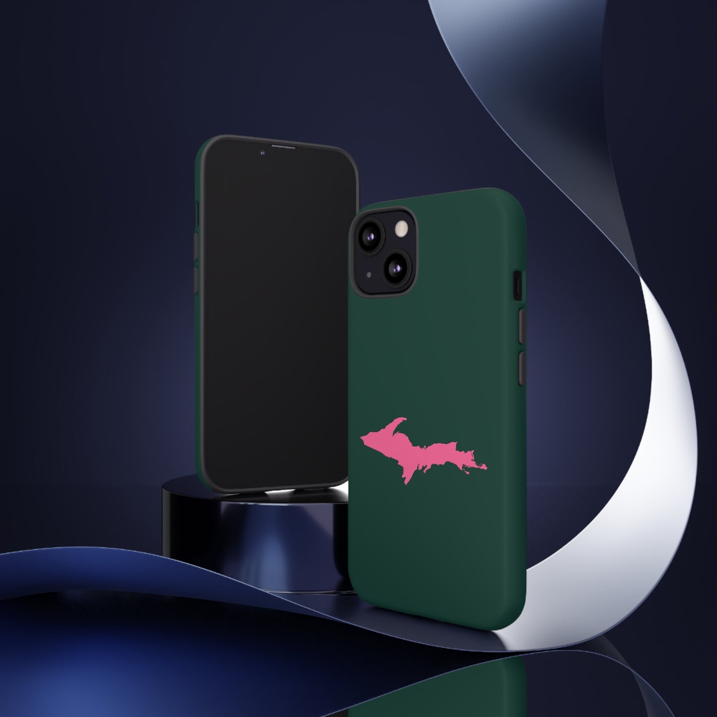 Michigan Upper Peninsula Tough Phone Case (Green w/ Pink UP Outline) | Apple iPhone