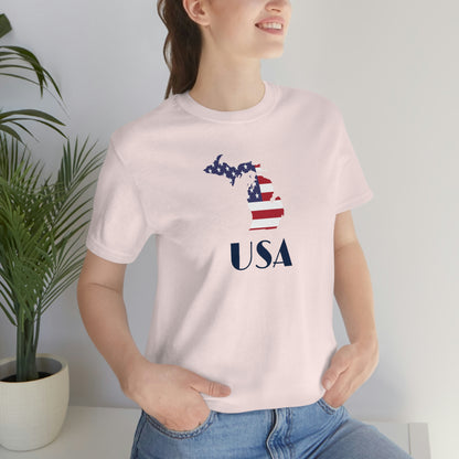 Michigan 'USA' T-Shirt (w/ MI USA Flag Outline) | Unisex Standard Fit