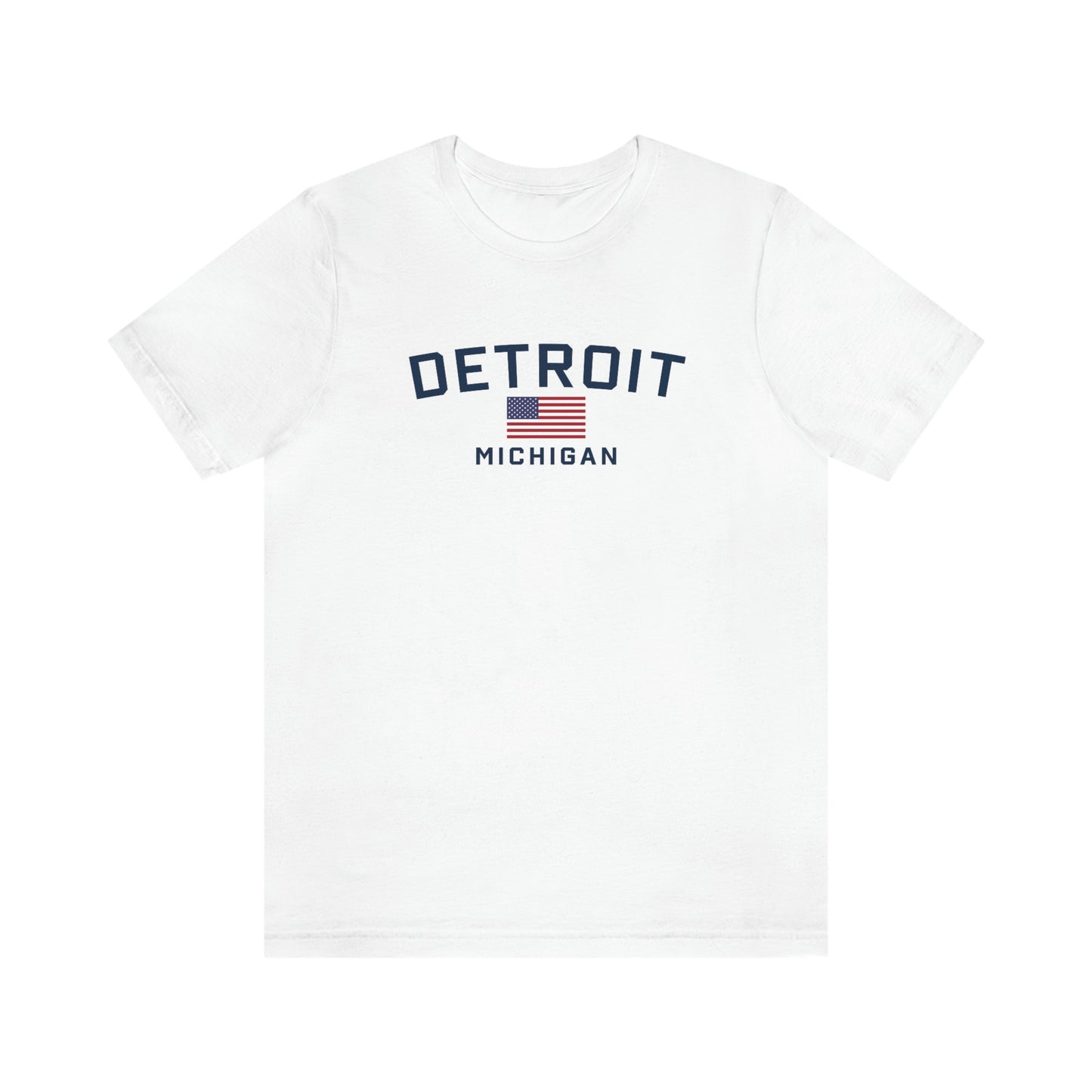 'Detroit Michigan' T-Shirt (w/USA Flag Outline) | Unisex Standard Fit