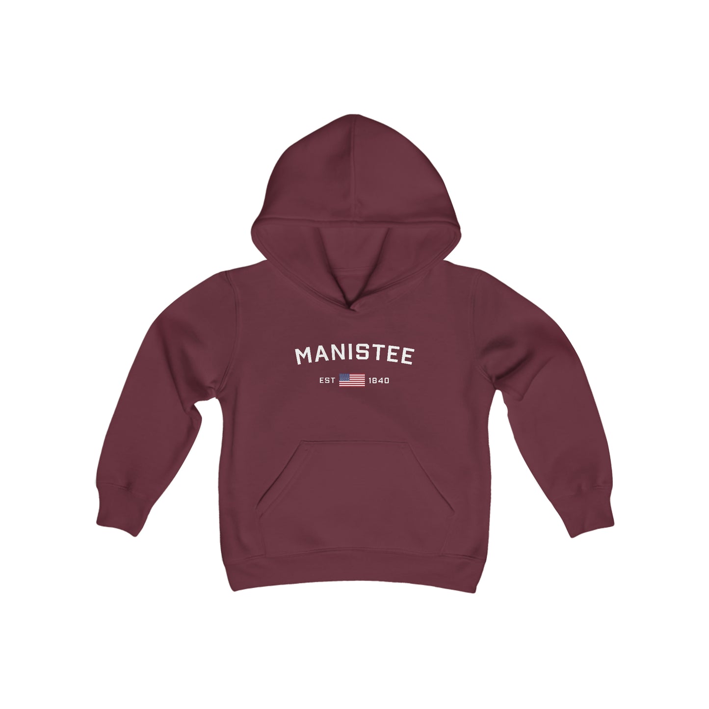 'Manistee EST 1840' Hoodie (w/USA Flag Outline) | Unisex Youth