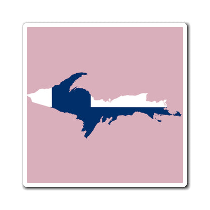 Michigan Upper Peninsula Square Magnet (Pink w/ UP Finland Flag Outline)