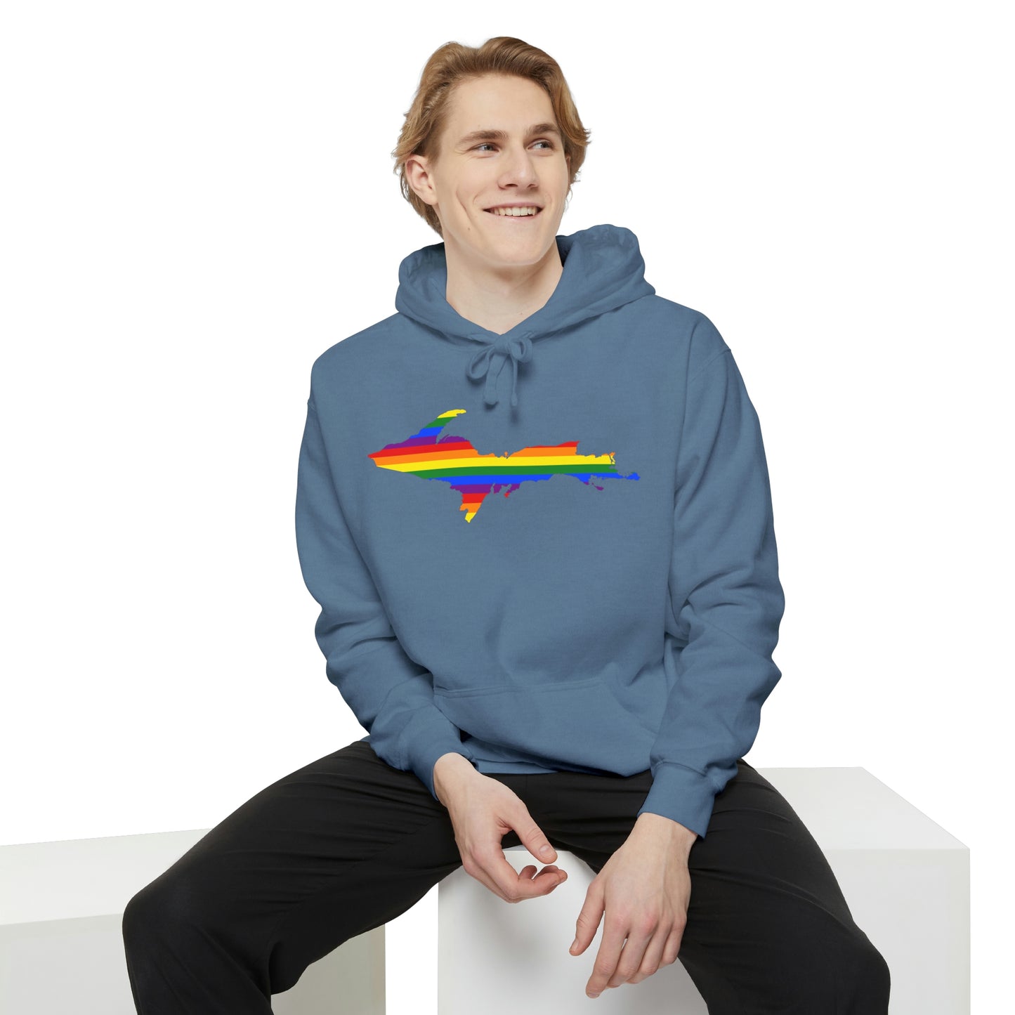 Michigan Upper Peninsula Hoodie (w/ UP Pride Flag Outline) | Unisex Garment-Dyed