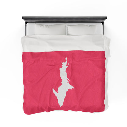 Michigan Upper Peninsula Plush Blanket (w/ UP Outline) | Rhodochrosite Pink