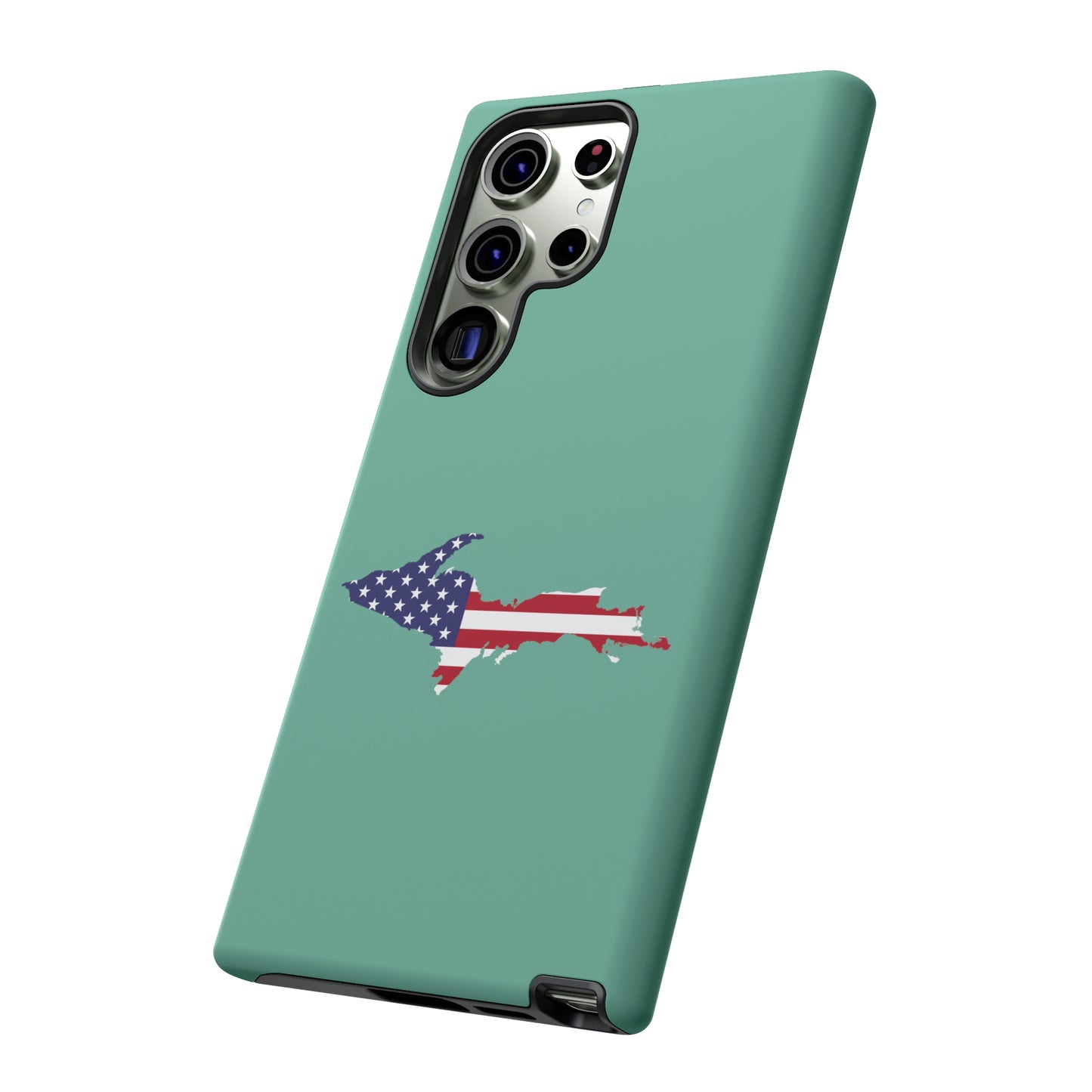 Michigan Upper Peninsula Tough Phone Case ('64 Metallic Mint Green w/ UP USA Flag Outline) | Samsung & Pixel Android