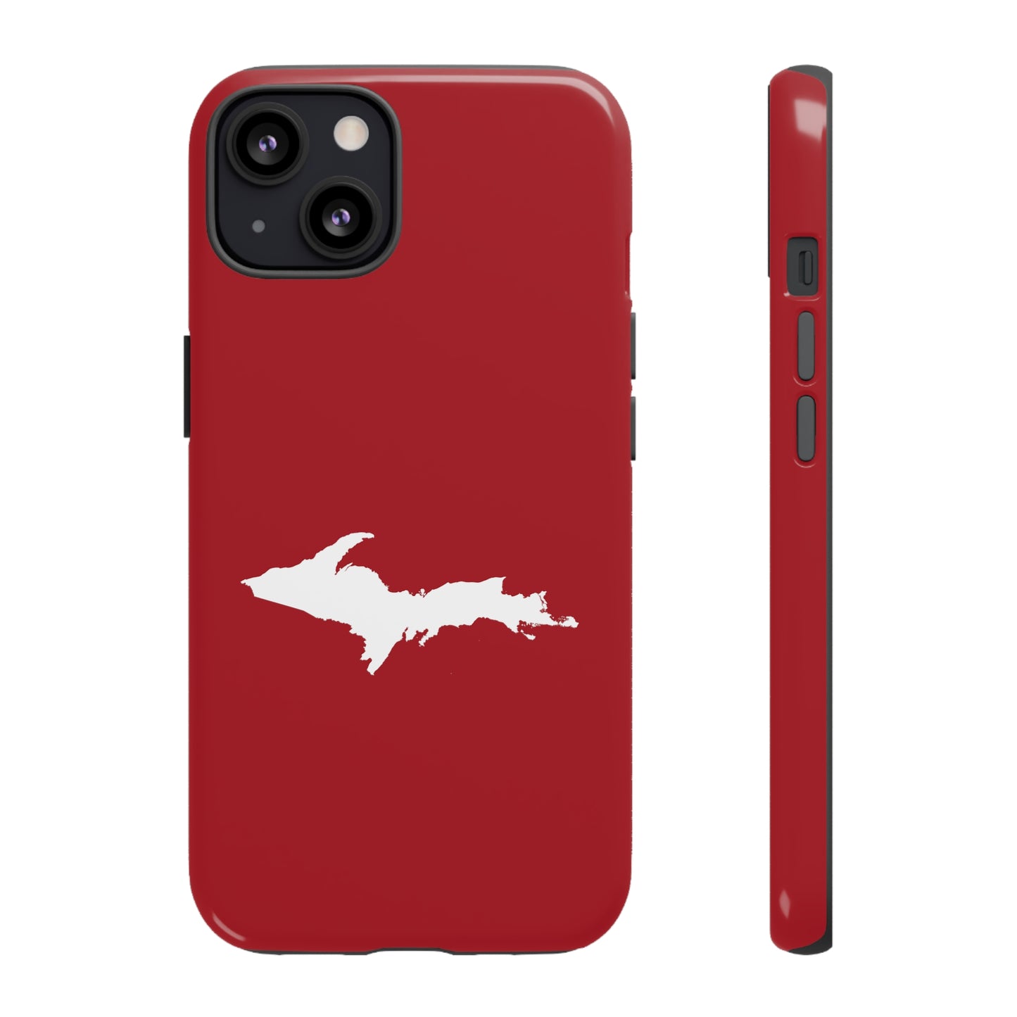 Michigan Upper Peninsula Tough Phone Case (Thimbleberry Red w/ UP Outline) | Apple iPhone