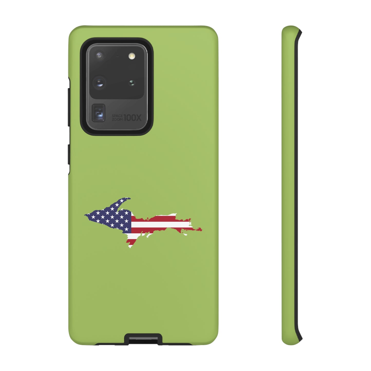 Michigan Upper Peninsula Tough Phone Case (Gooseberry Green w/ UP USA Flag Outline) | Samsung & Pixel Android