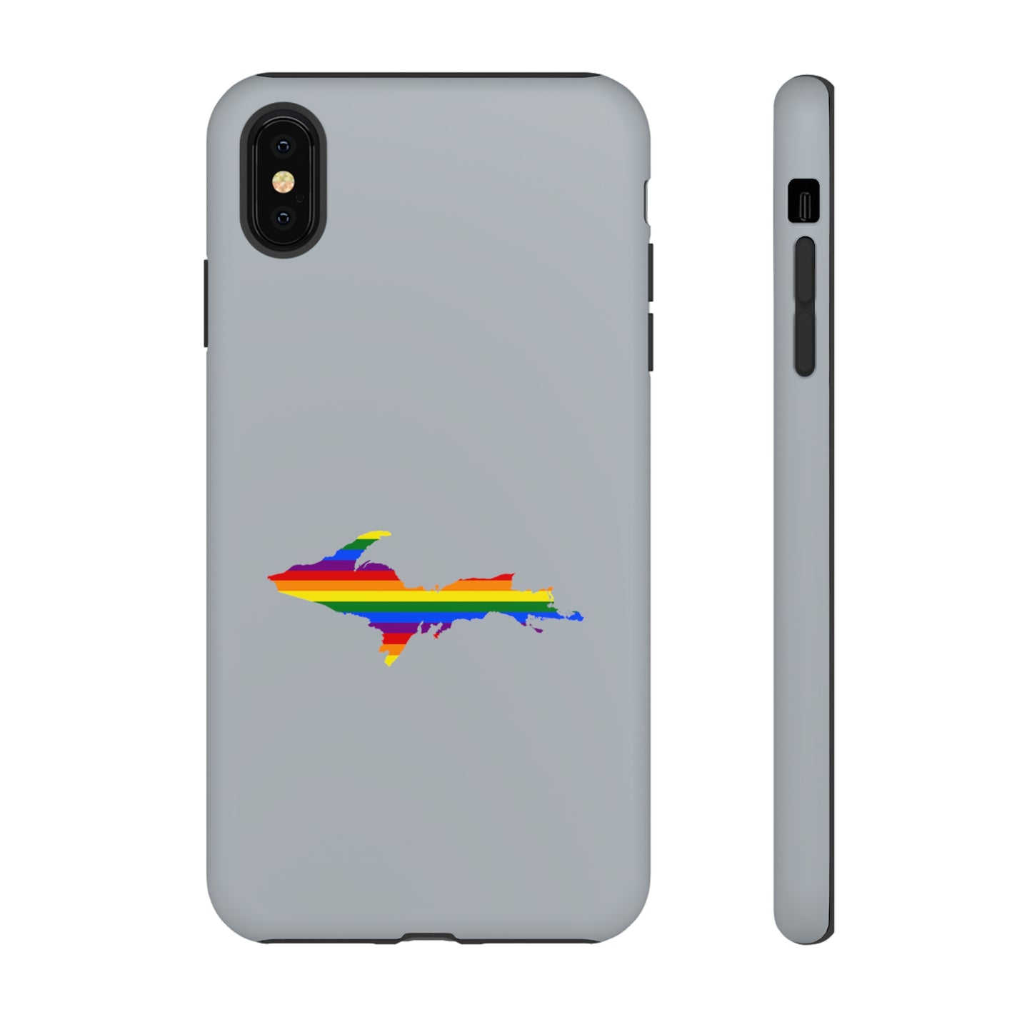 Michigan Upper Peninsula Tough Phone Case (Silver w/ UP Pride Flag Outline) | Apple iPhone