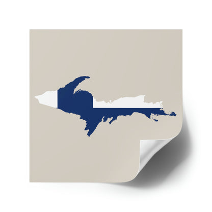 Michigan Upper Peninsula Square Sticker (Canvas Color w/ UP Finland Flag Outline) | Indoor/Outdoor