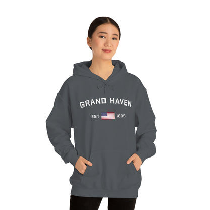 'Grand Haven EST 1835' Hoodie (w/USA Flag Outline) | Unisex Standard