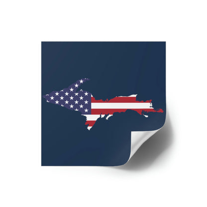 Michigan Upper Peninsula Square Sticker (Navyw/ UP USA Flag Outline) | Indoor/Outdoor