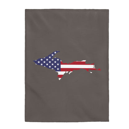 Michigan Upper Peninsula Plush Blanket (w/ UP USA Flag Outline) | Warren Tank Grey