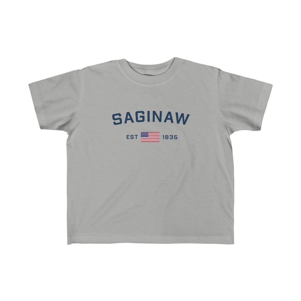 'Saginaw EST 1835' ' T-Shirt  (w/USA Flag Outline) | Toddler Short Sleeve - Circumspice Michigan