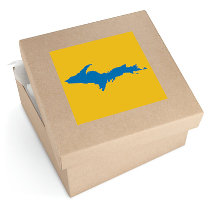 Michigan Upper Peninsula Square Sticker (Gold w/ Azure UP Outline) | Indoor/Outdoor