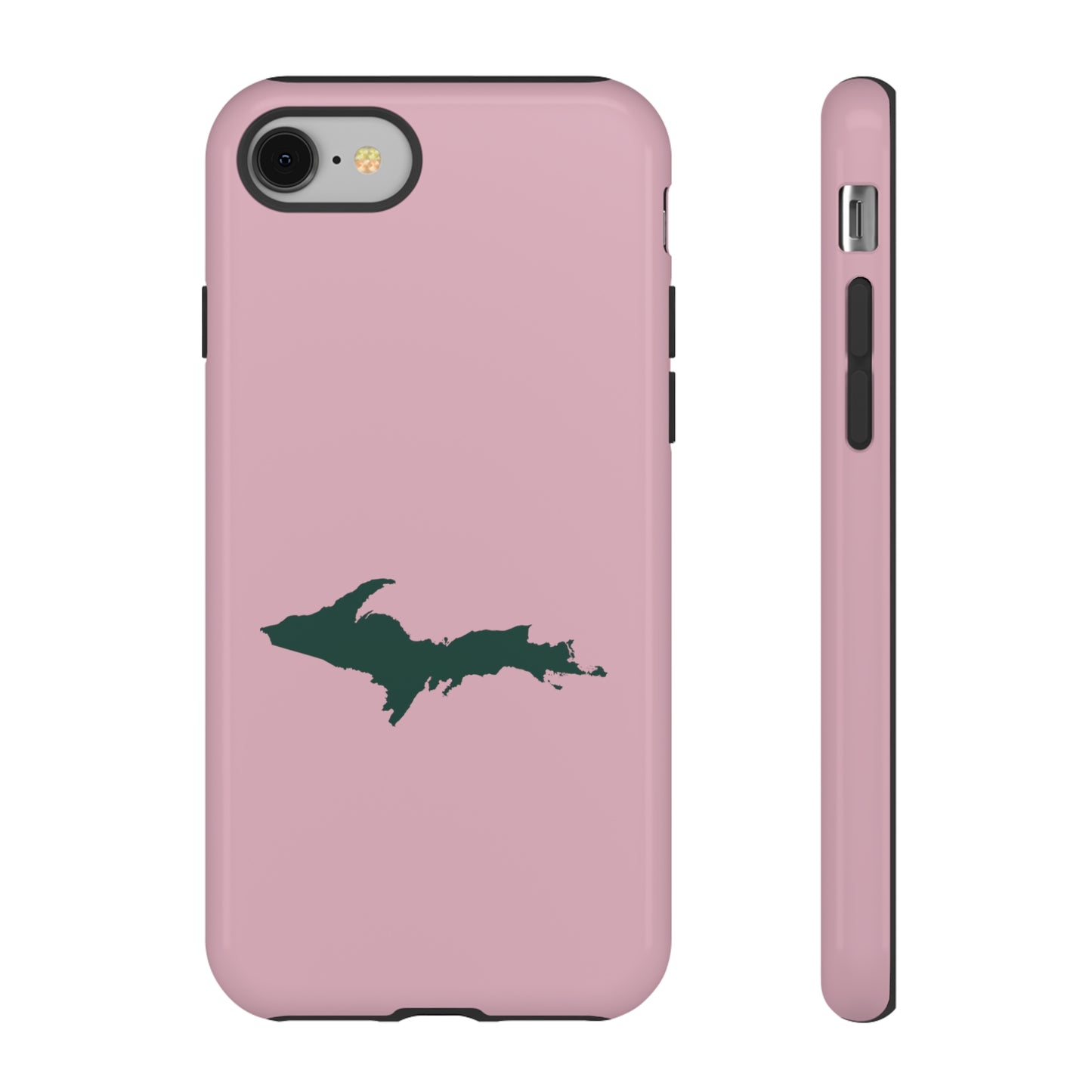 Michigan Upper Peninsula Tough Phone Case (Pink w/ Green UP Outline) | Apple iPhone