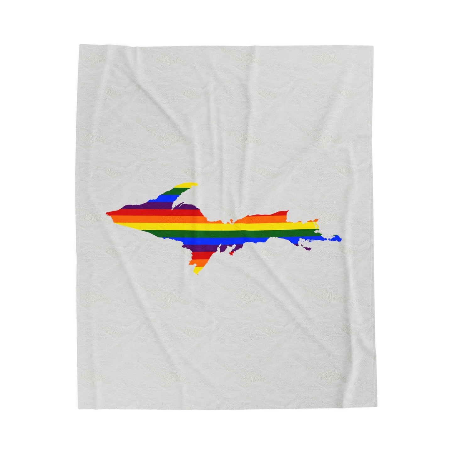 Michigan Upper Peninsula Plush Blanket (w/ UP Pride Flag Outline) | Birch Bark White